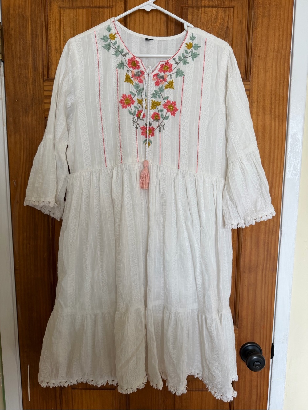 Unbranded White women’s Floral-Embroidered Dress with Tassel - Picture 1 of 14